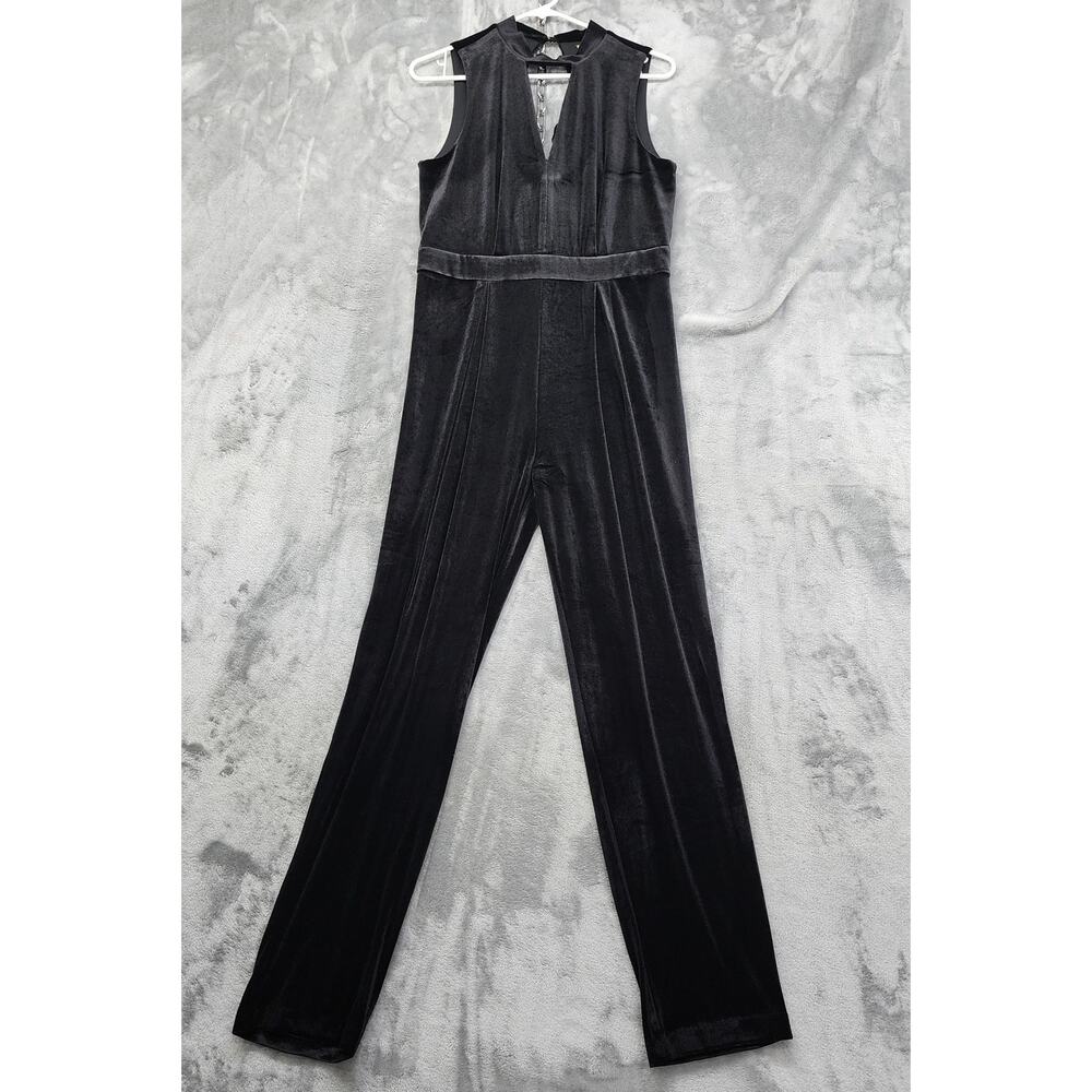 NEW Shinestar Gold Velvet Jumpsuit Women's Size L Black Lace Sleeveless Cutout